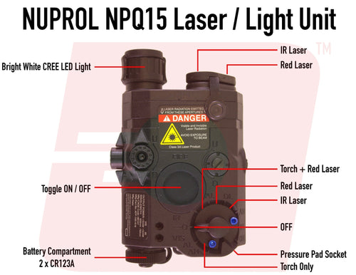 NPQ15 Laser/Light Module – White LED, Red & IR Laser - Airsoft Assault